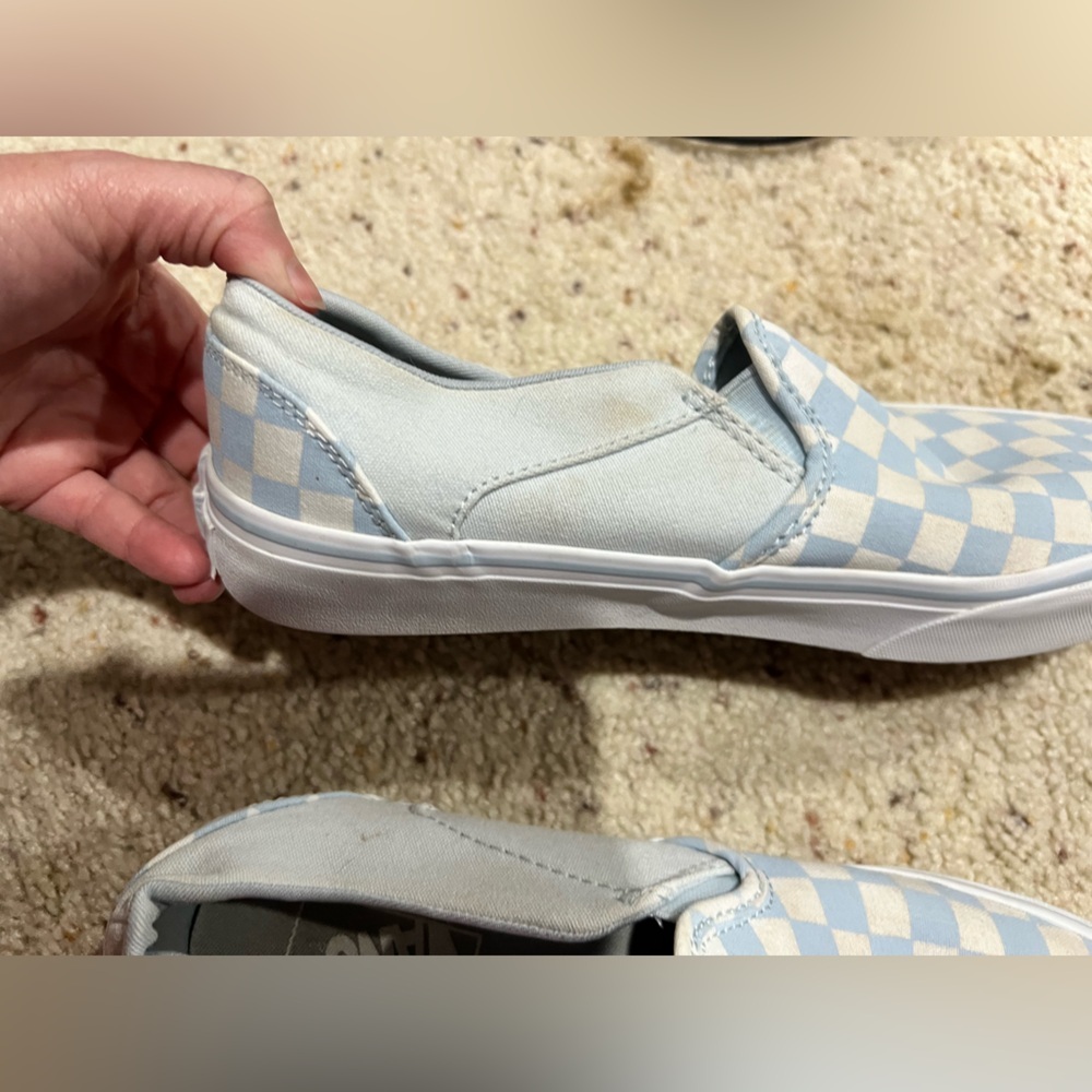 Women’s white light blue checkered Vans 8.5 - Picture 5 of 10